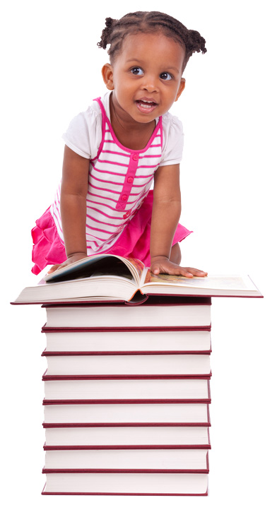 Girl on Stack of Books